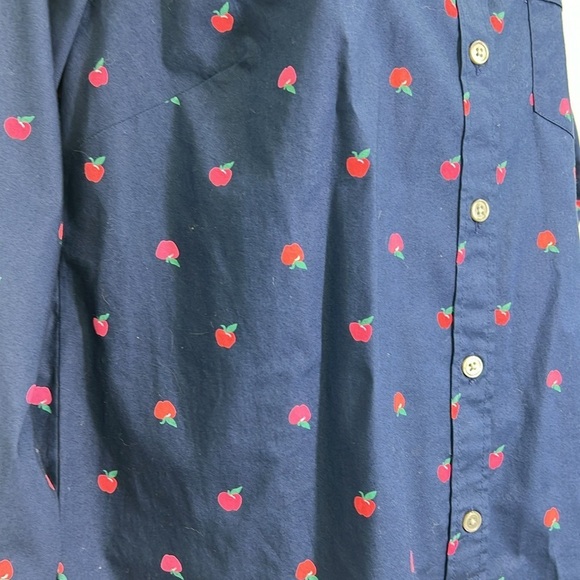 J.Crew - Apple Print Navy Poplin Button Down Long Sleeve Blouse Size Small - Picture 5 of 10